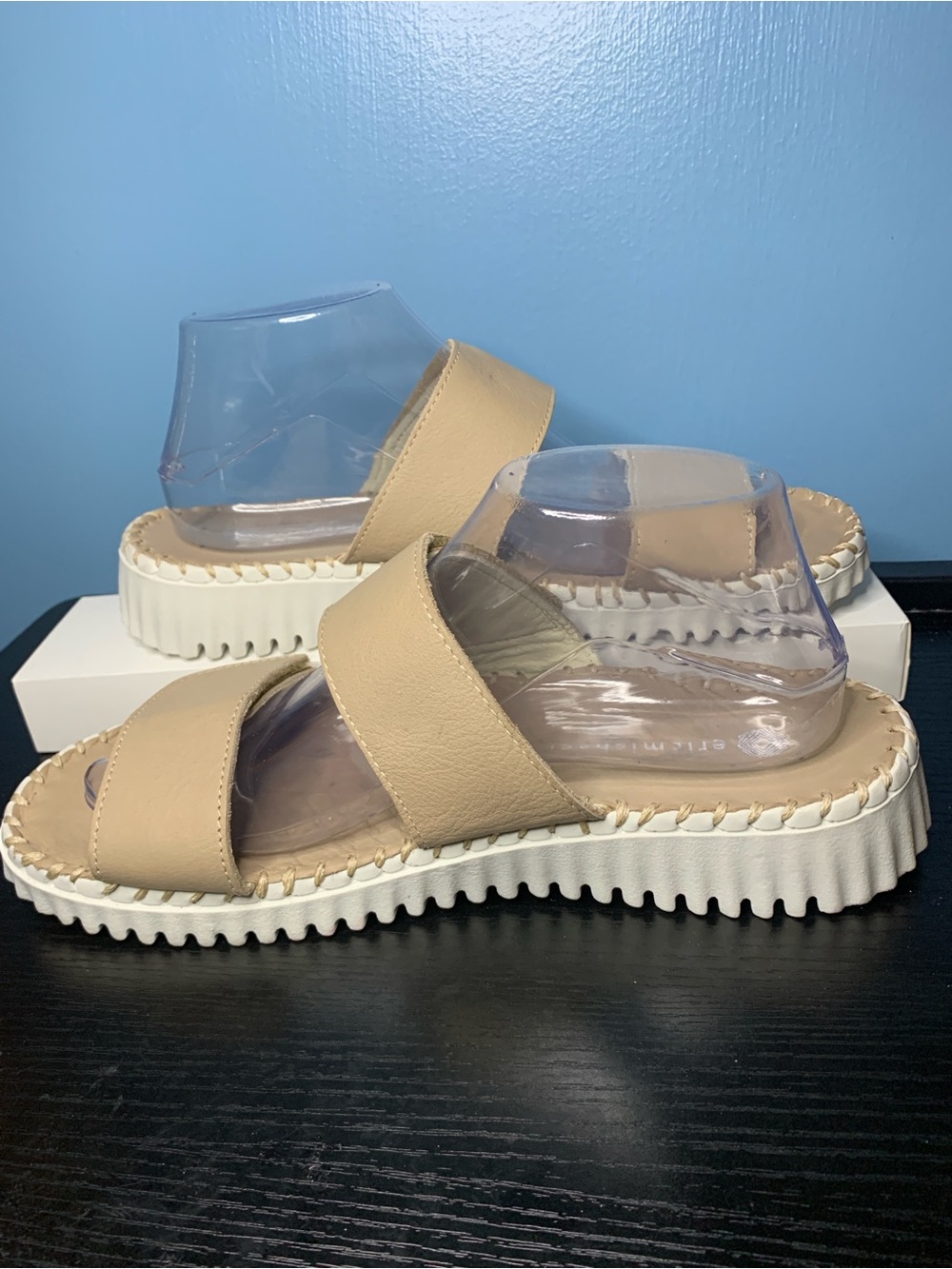 Eric Michael Beige Double-Strap Slide Sandals